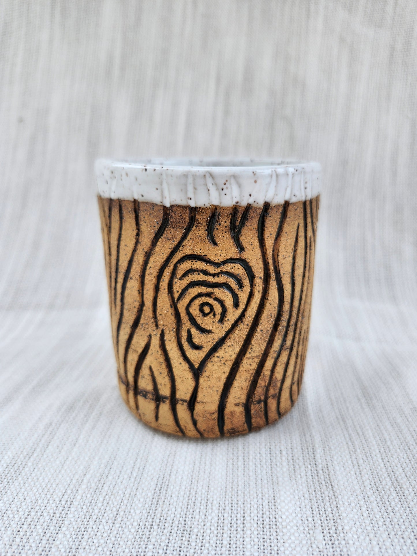Craved tree mug with heart